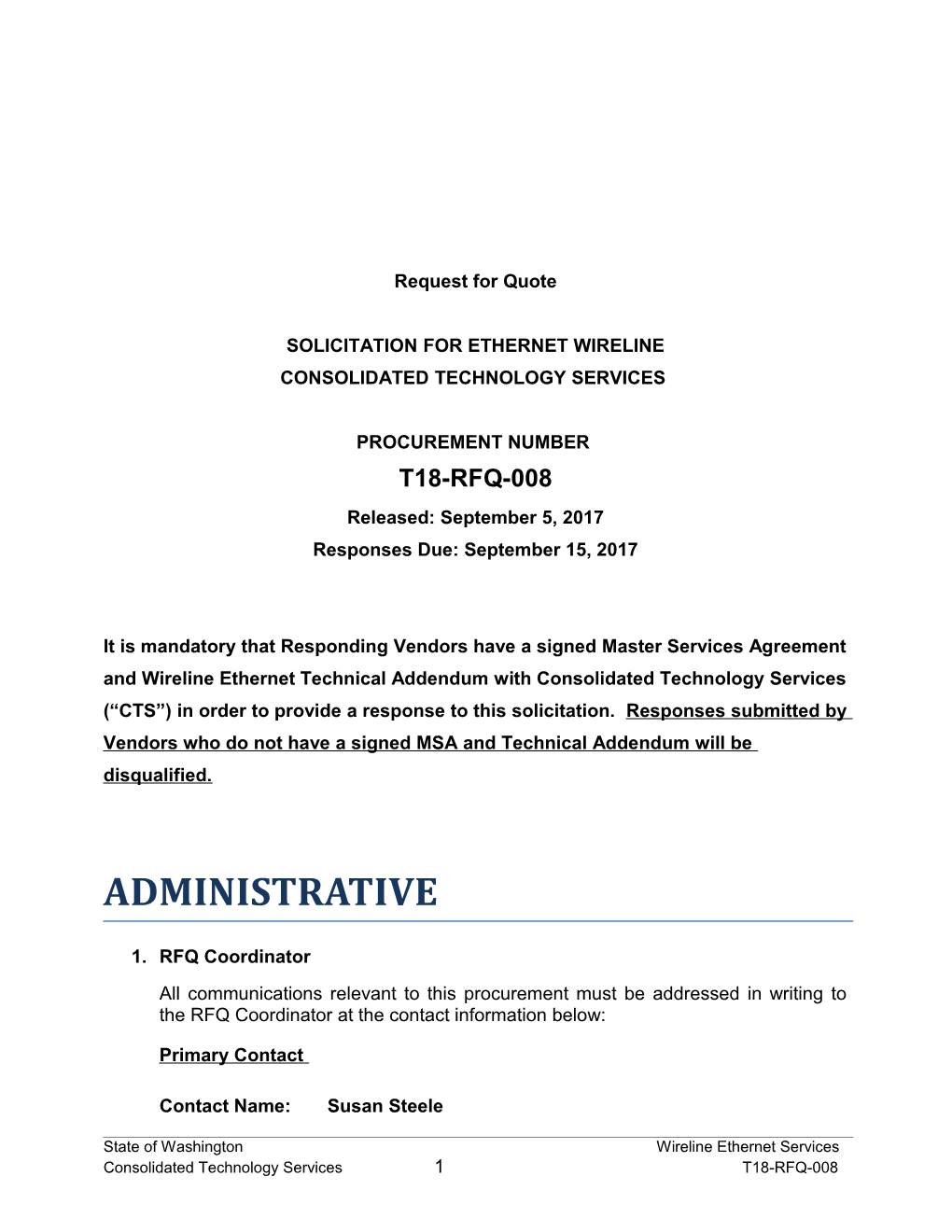 Solicitation for Ethernet Wireline