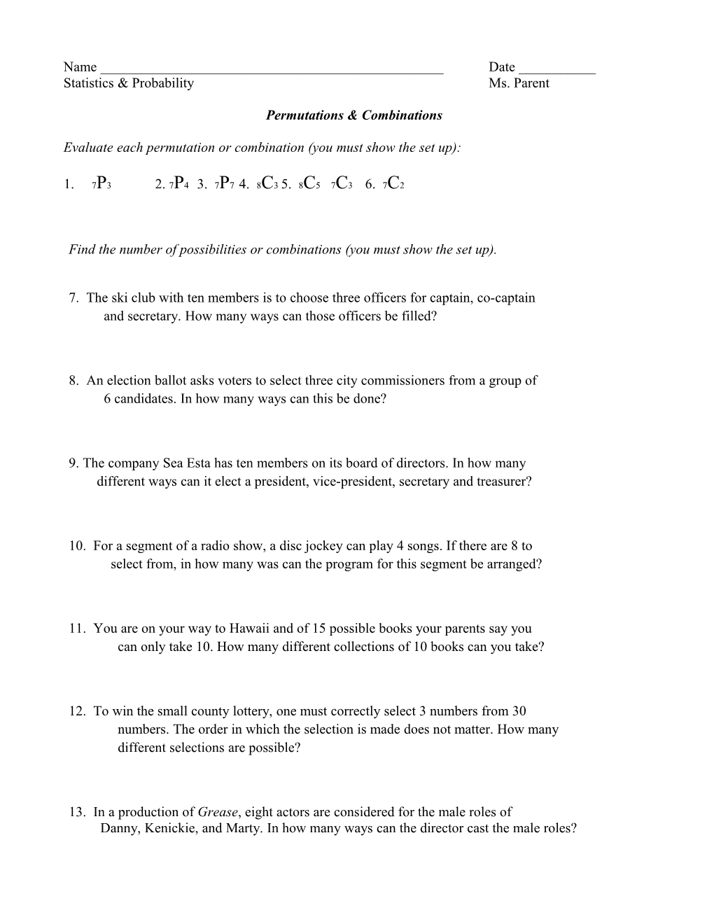 Permutations & Combinations