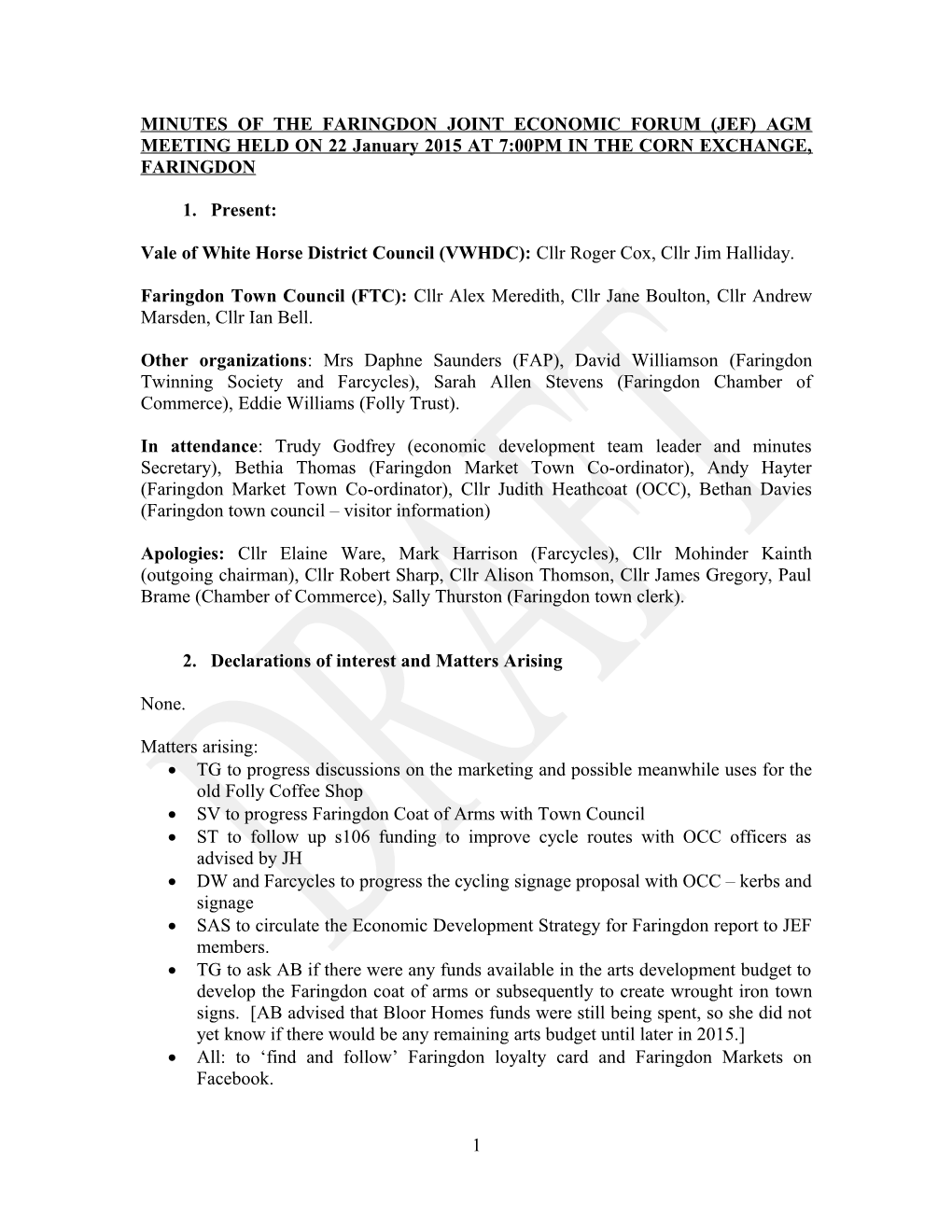 Minutes of the Faringdon Joint Economic Forum (Jef) Meeting Held on 14Th April 2011 At