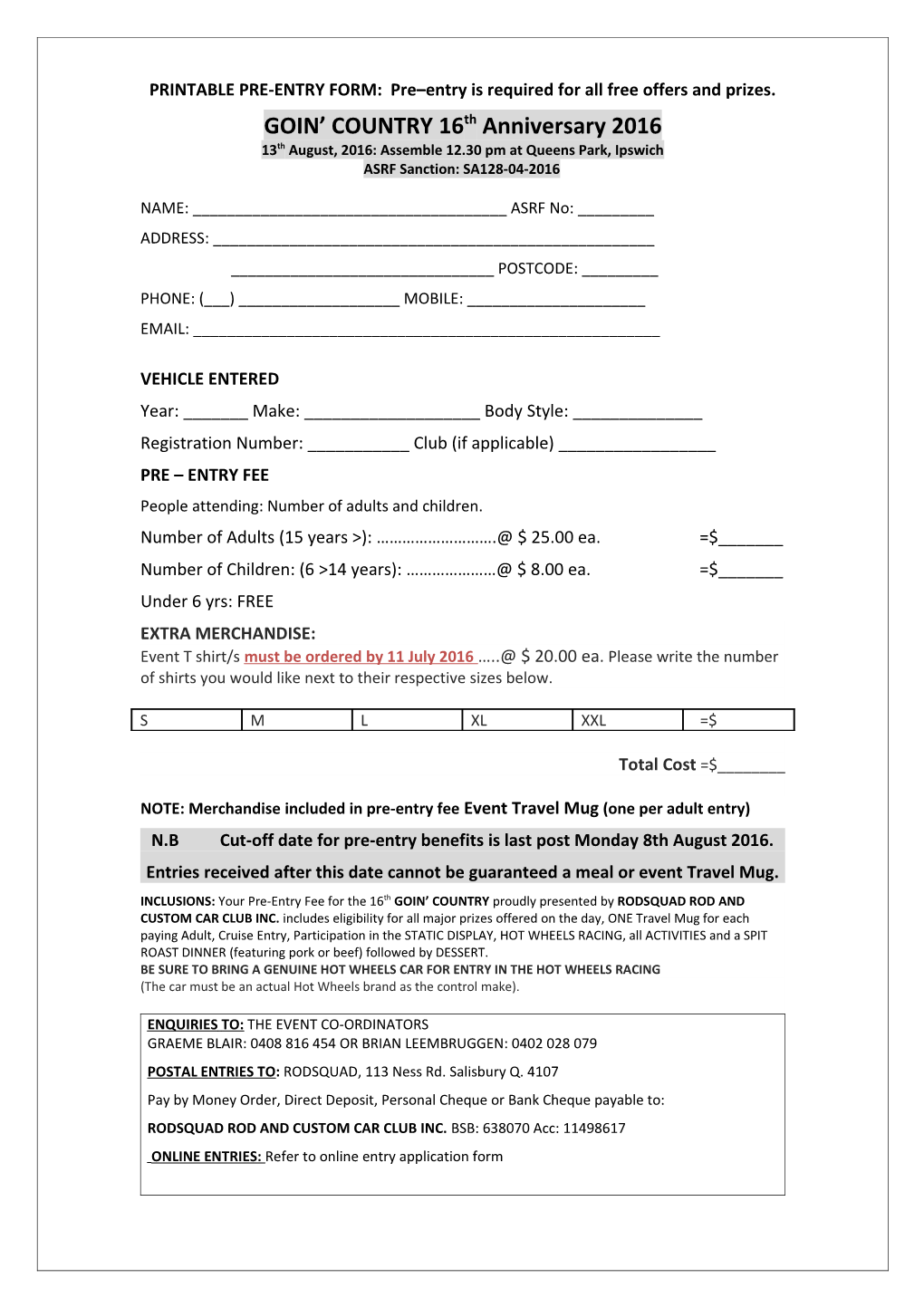 PRINTABLE PRE-ENTRY FORM: Pre Entry Is Required for All Free Offers and Prizes