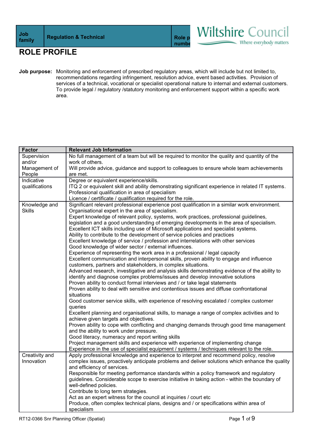 RT12-0366 Snr Planning Officer (Spatial)Page 1 of 9