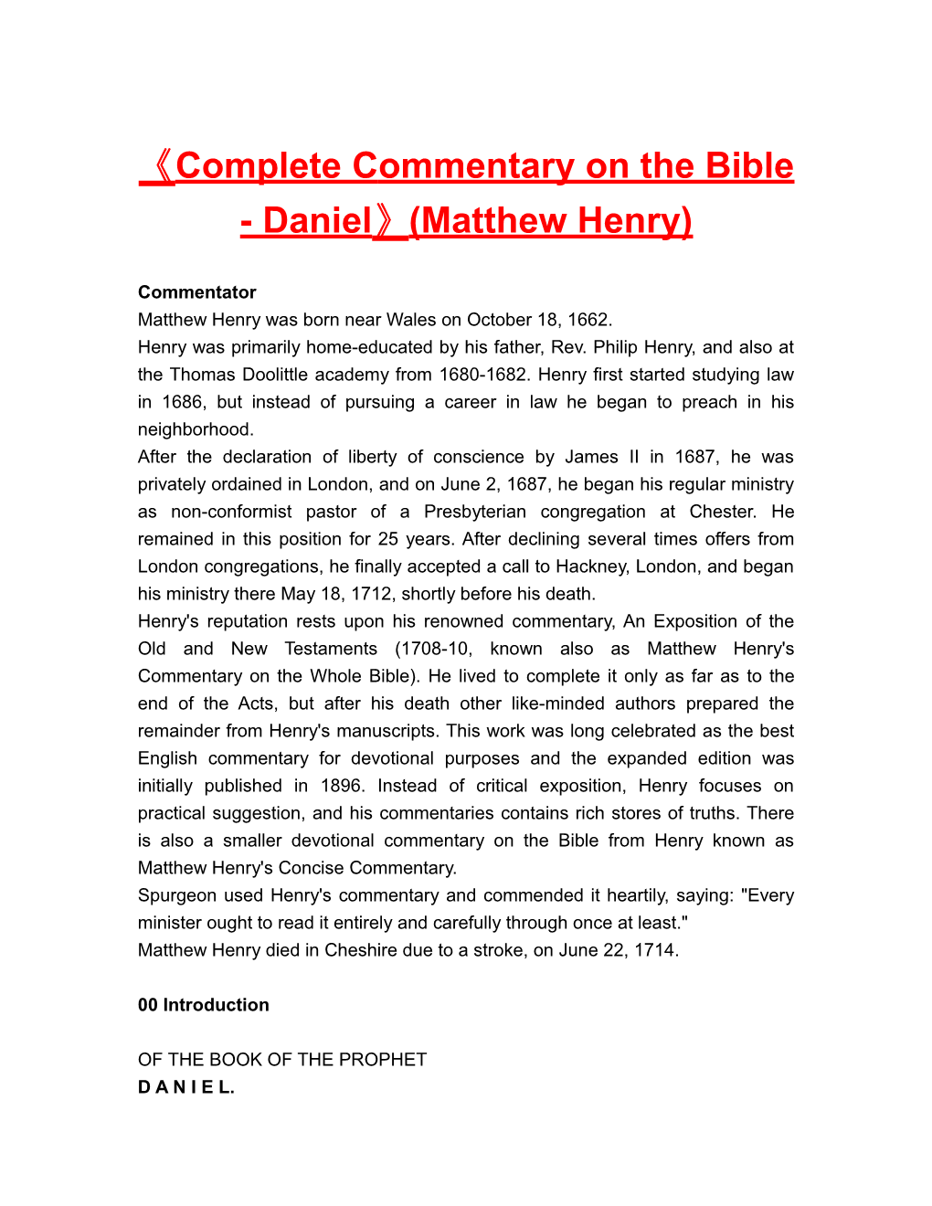 Complete Commentary on the Bible - Daniel (Matthew Henry)