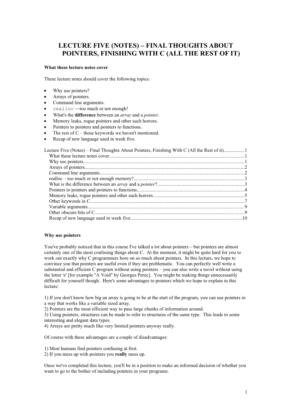 C Programming Course Worksheet One s1