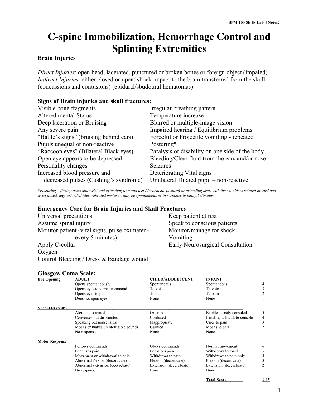 SPM 100 Skills Lab 4 Notes