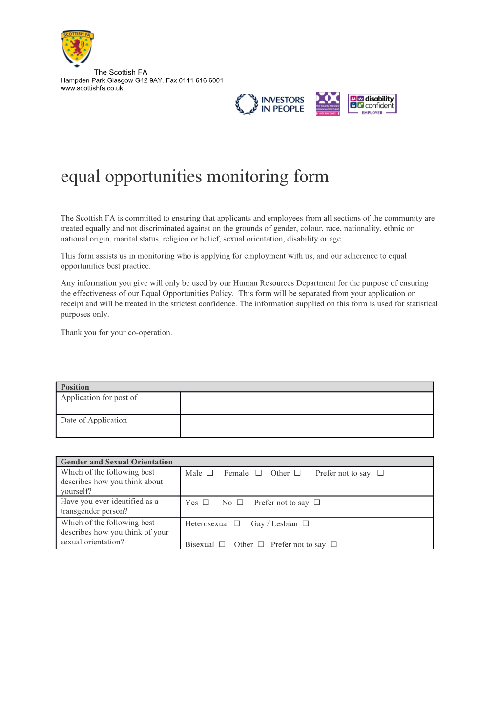 Equalopportunities Monitoring Form