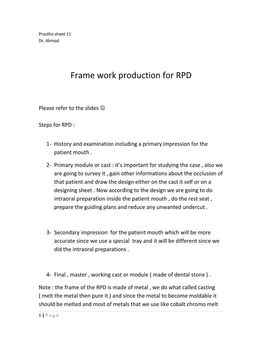 Prostho Sheet 11 Dr. Ahmad