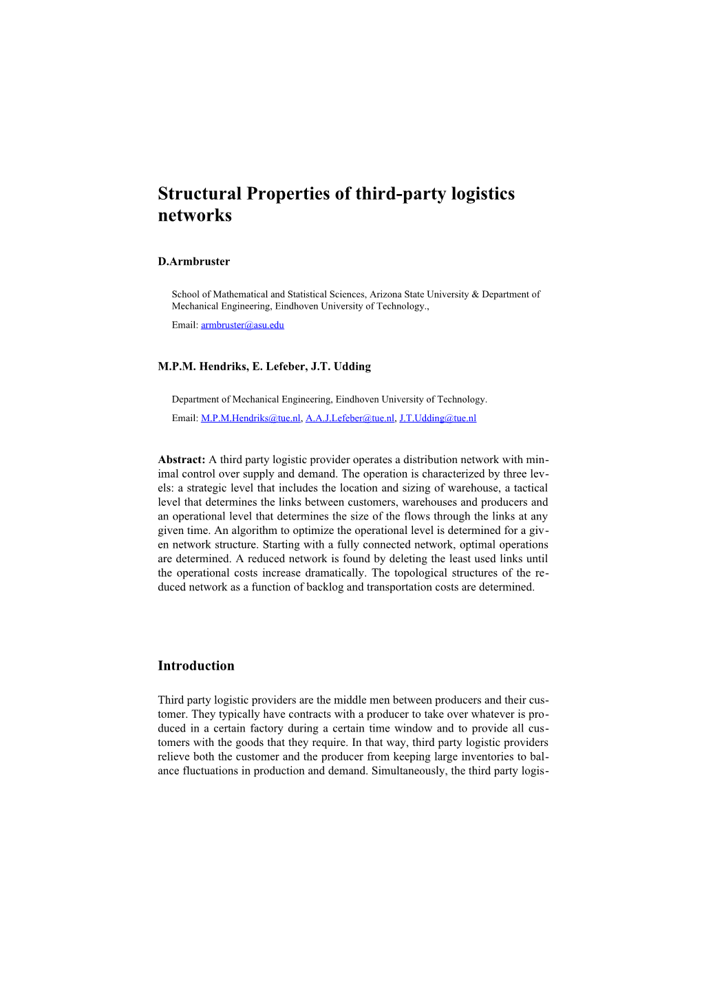 Structural Properties of Third-Party Logistics Networks