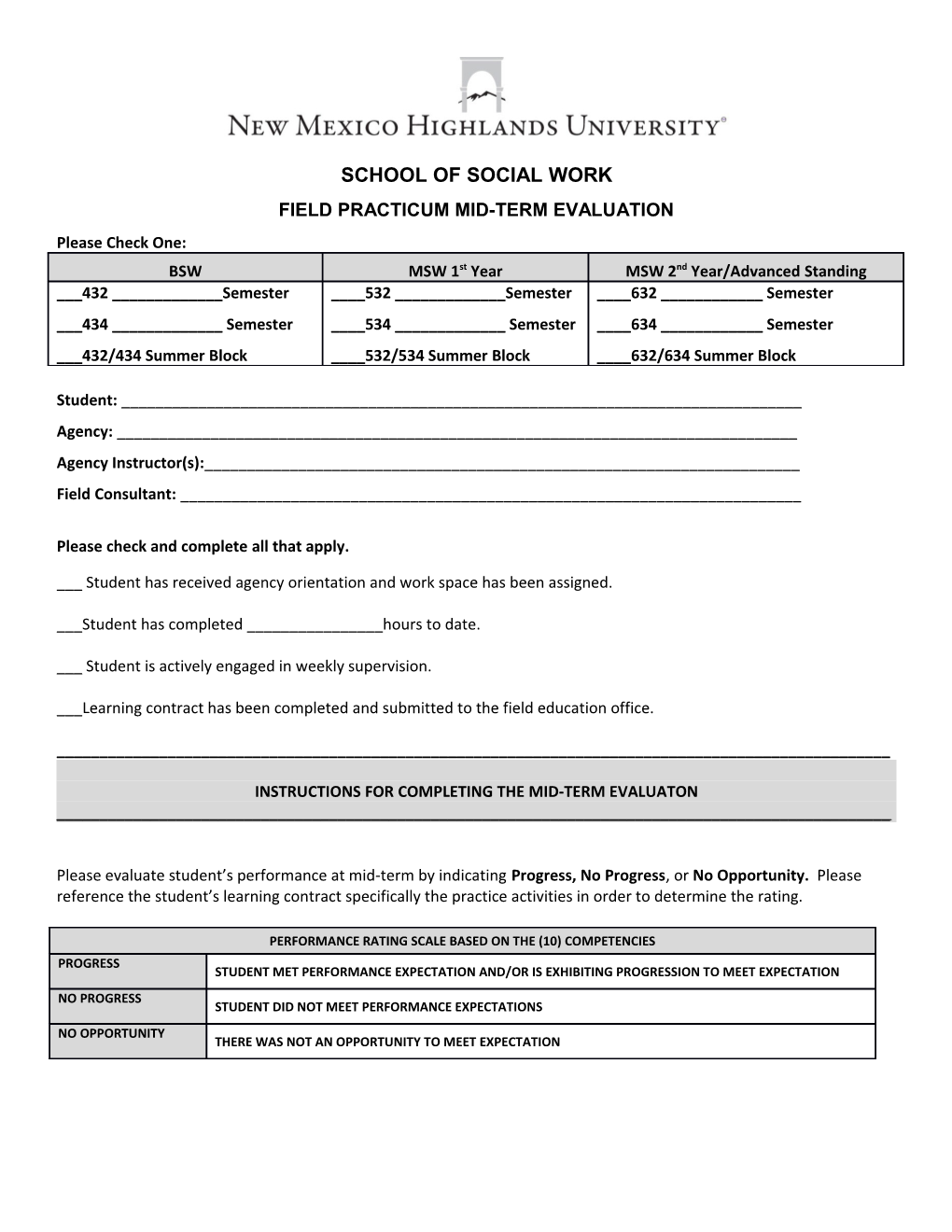 Field Practicum Mid-Term Evaluation