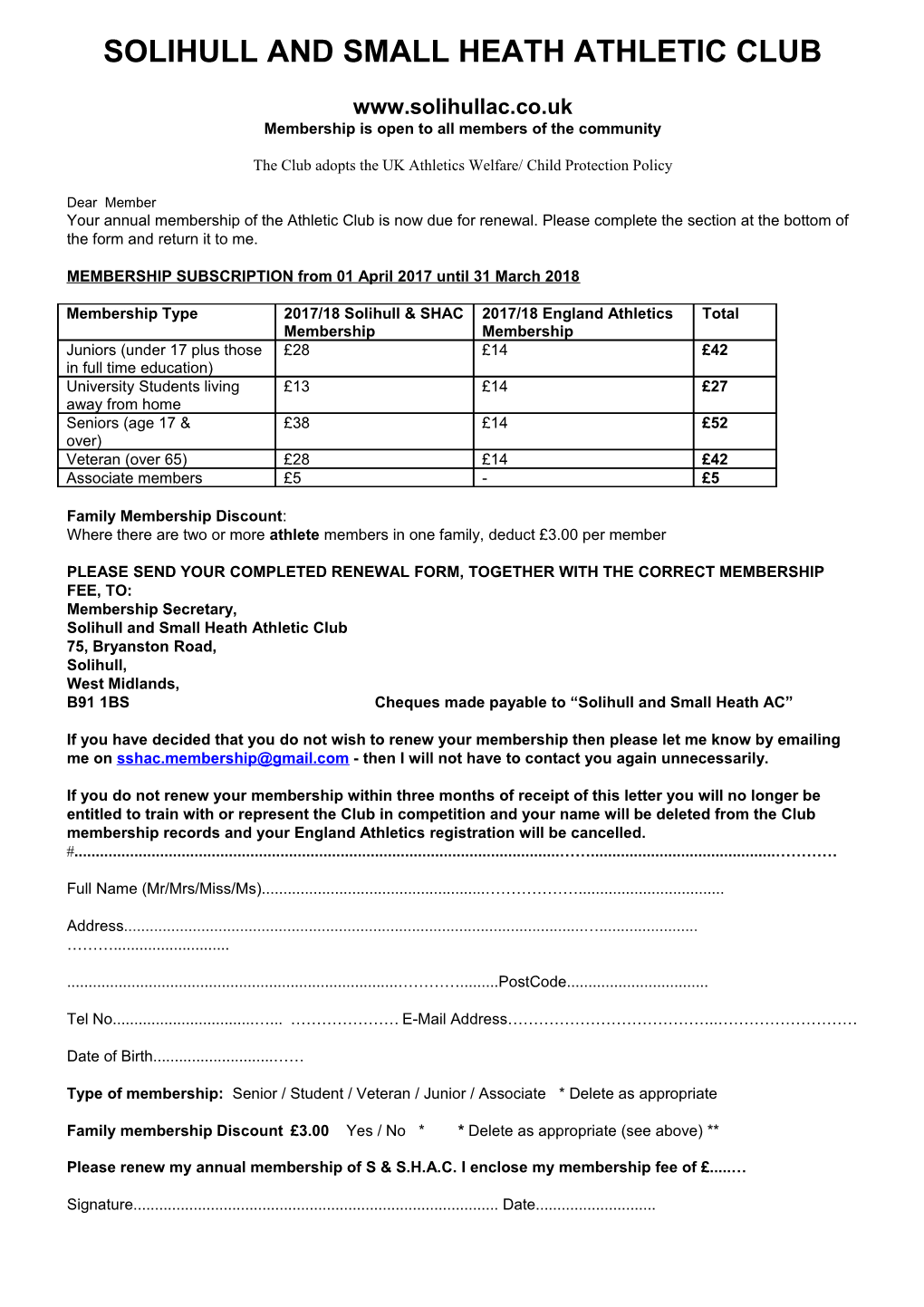 Solihull and Small Heath Athletic Club