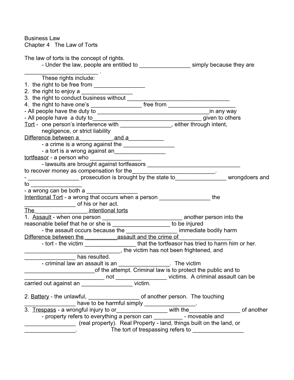 Chapter 4 the Law of Torts