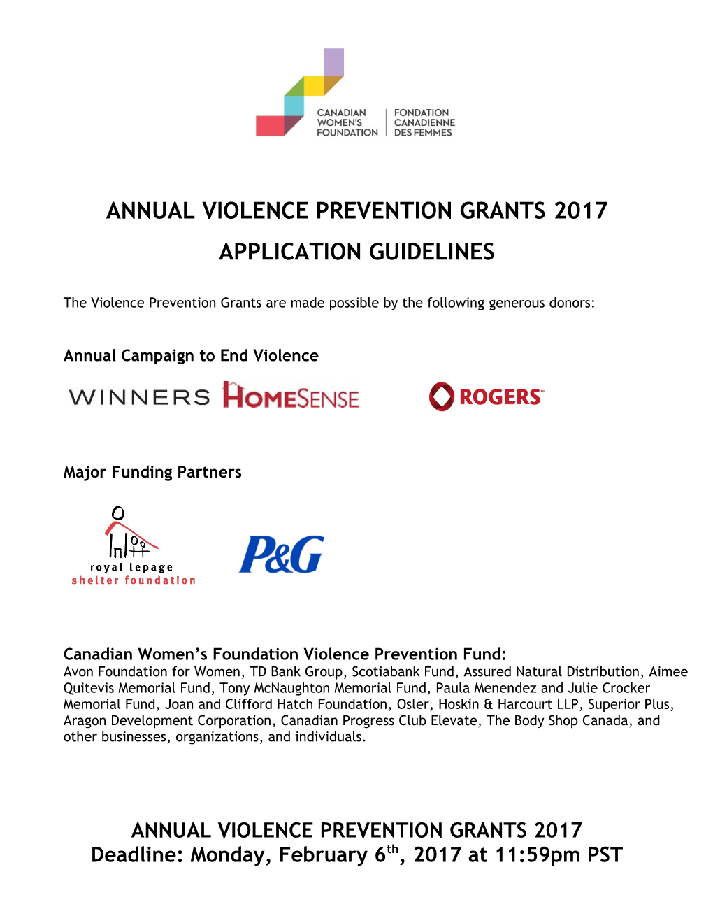 Annual Violence Prevention Grants2017