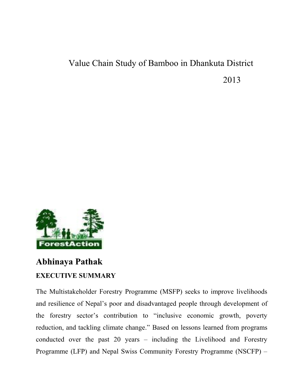 Value Chain Study of Bamboo in Dhankuta District