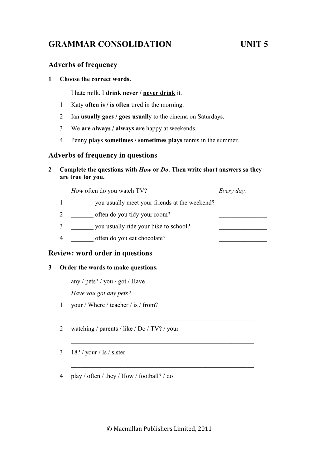 Grammar Consolidation Unit 5