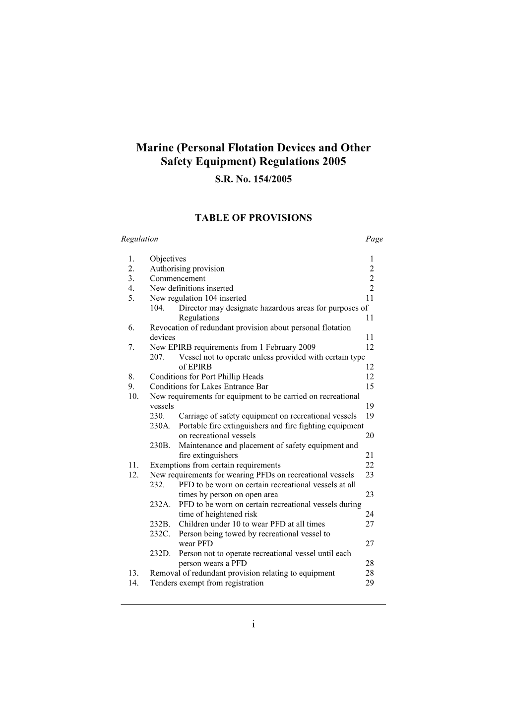 Marine (Personal Flotation Devices and Other Safety Equipment) Regulations 2005
