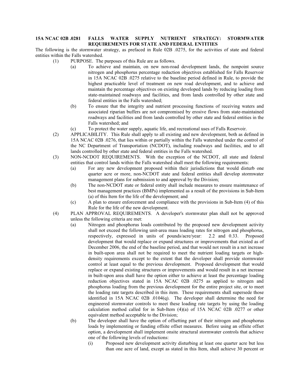 15A NCAC 02B .0281 Falls Water Supply Nutrient Strategy: Stormwater Requirements for State