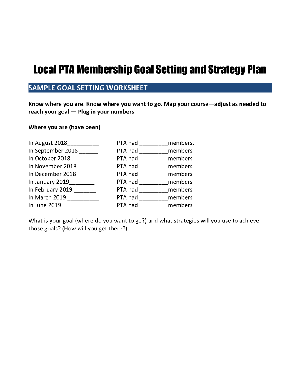 Local PTA Membership Goal Setting and Strategy Plan