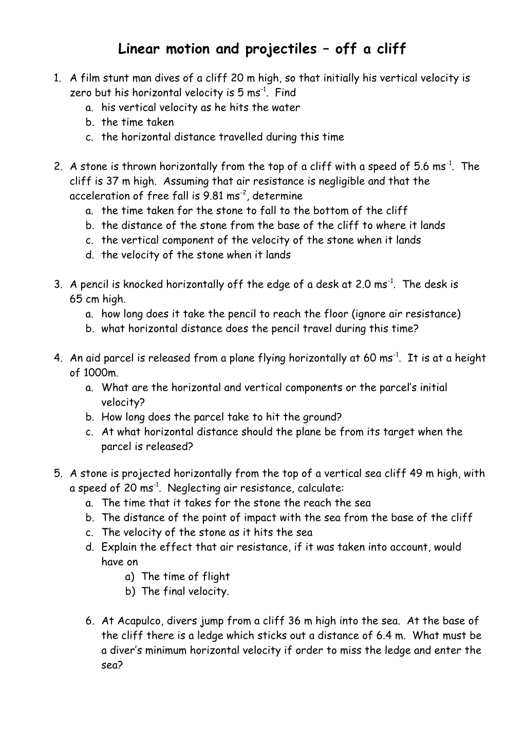 Linear Motion and Projectiles (1)