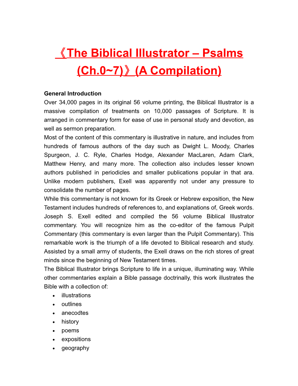 The Biblical Illustrator Psalms (Ch.0 7) (A Compilation)