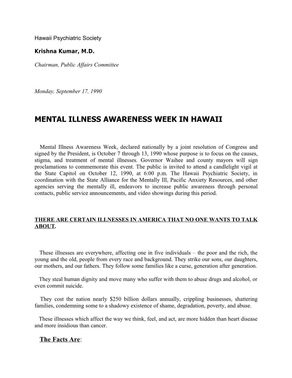 Mental Illness Awareness Week in Hawaii