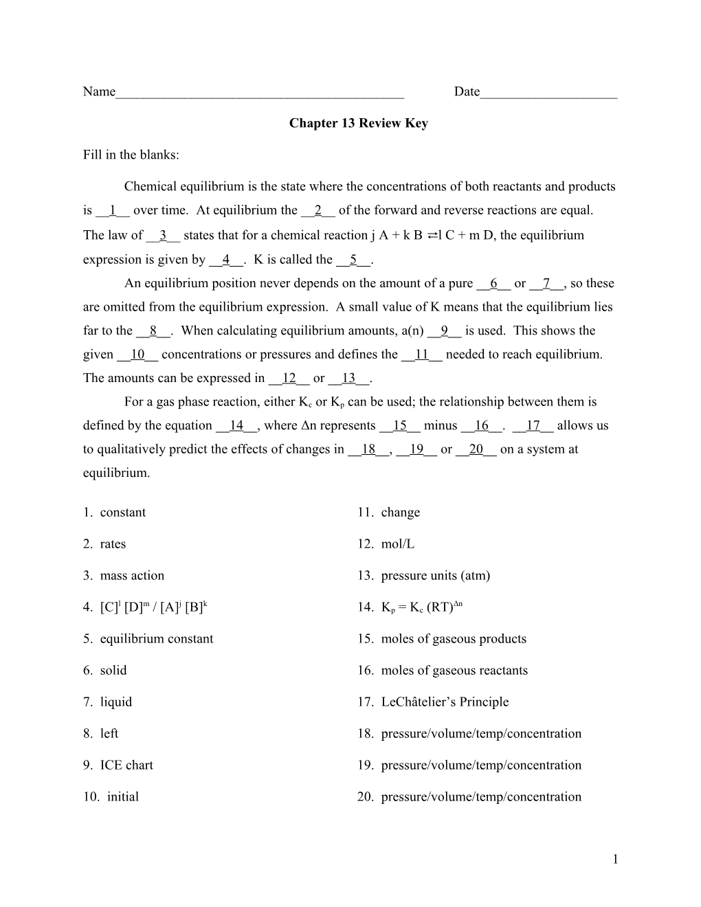 Chapter 13 Review Key