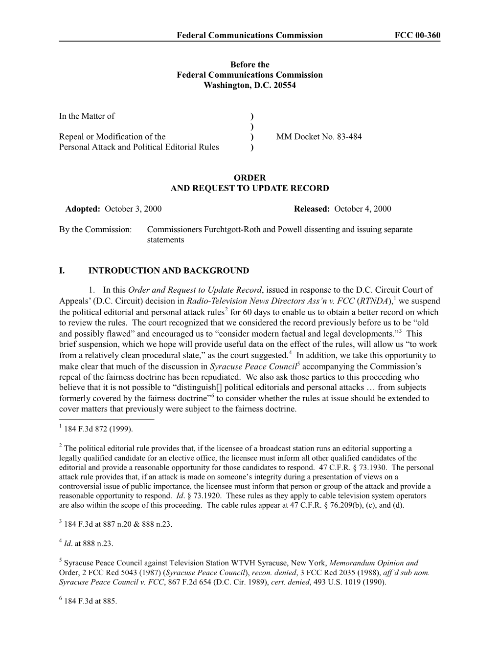 Federal Communications Commission FCC 00-360