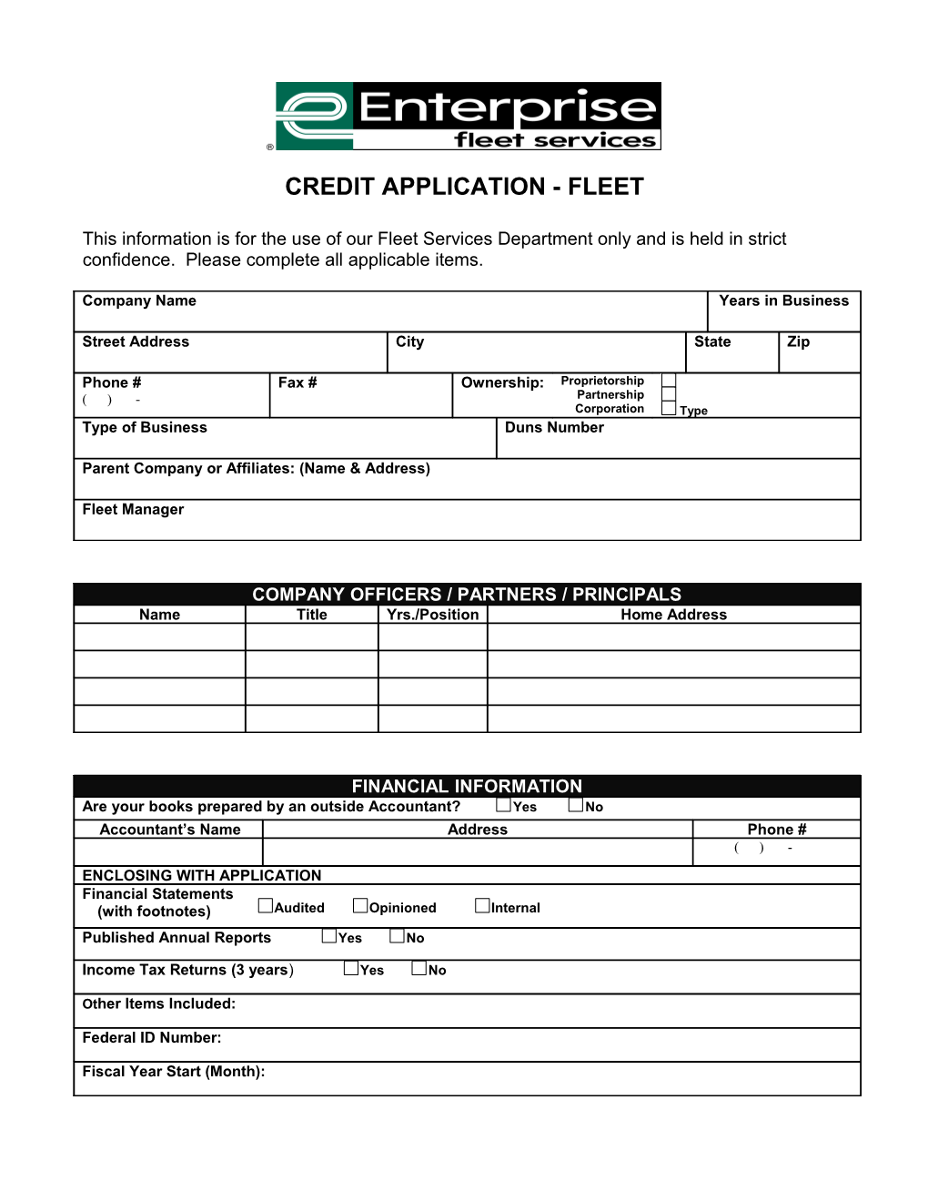 Credit Application - Fleet