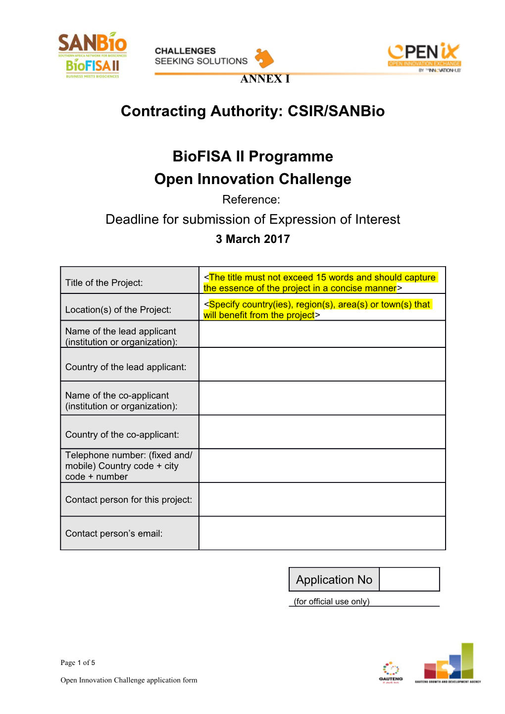 Contracting Authority: CSIR/Sanbio