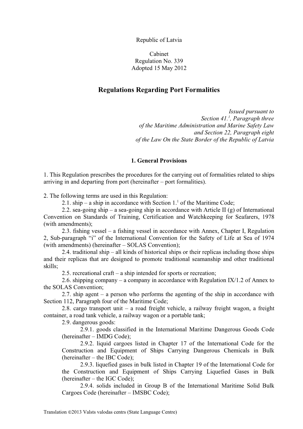 Regulations Regarding Port Formalities