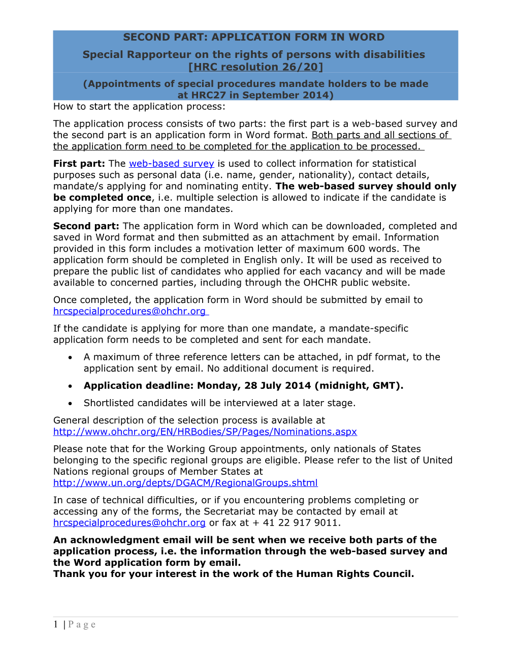 Human Rights Council Secretariat (Standardized Form) s22