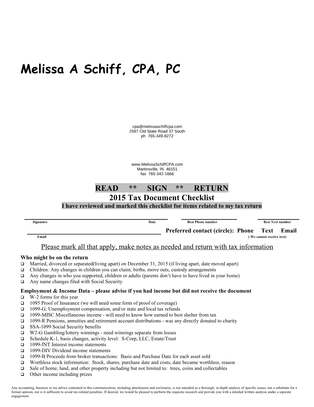 2007 Tax Document Checklist