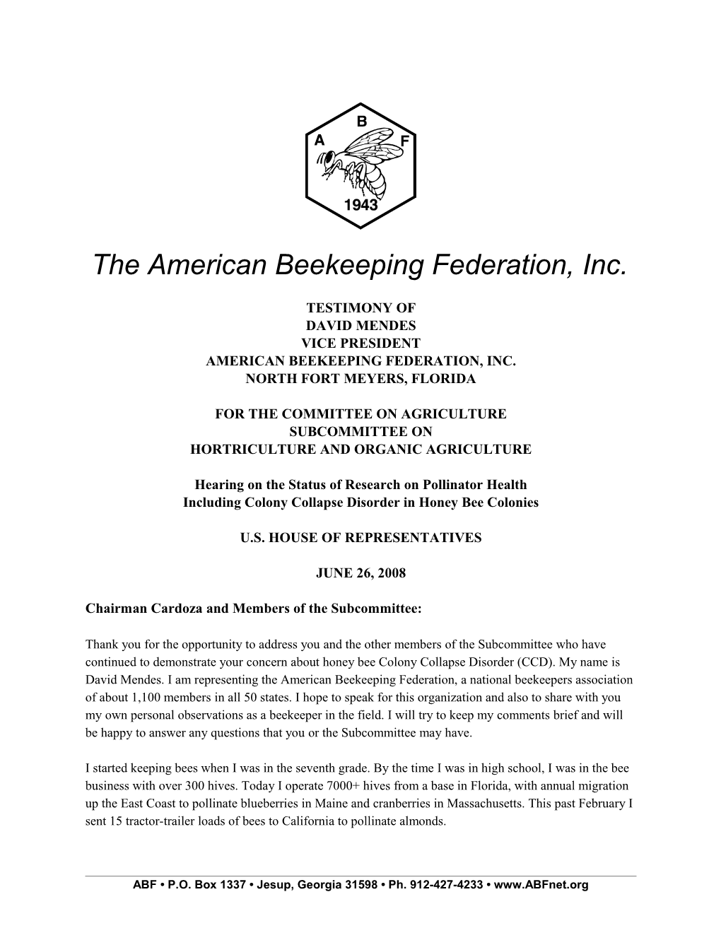 The American Beekeeping Federation, Inc