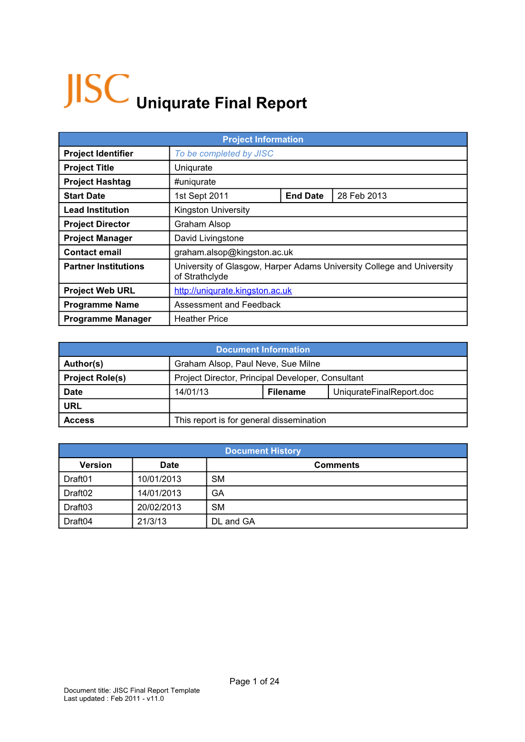 JISC Final Report Template