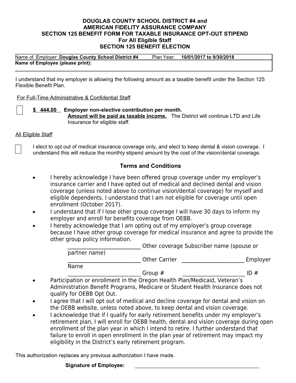 Taxable Insurance Opt-Out Stipend Form-Classified