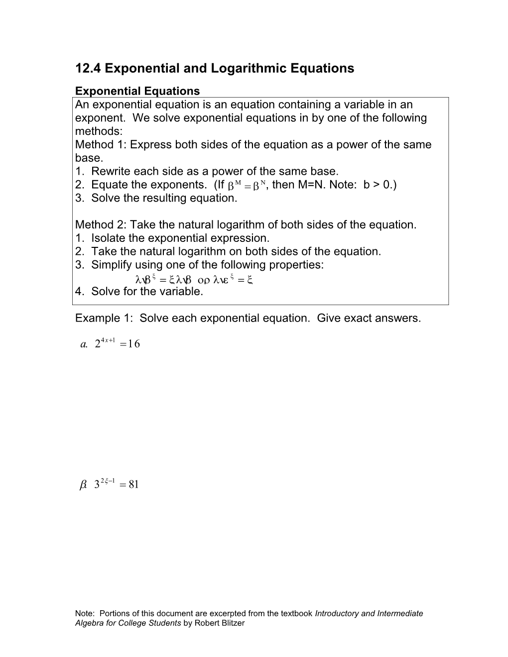 12.4 Exponential and Logarithmic Equations