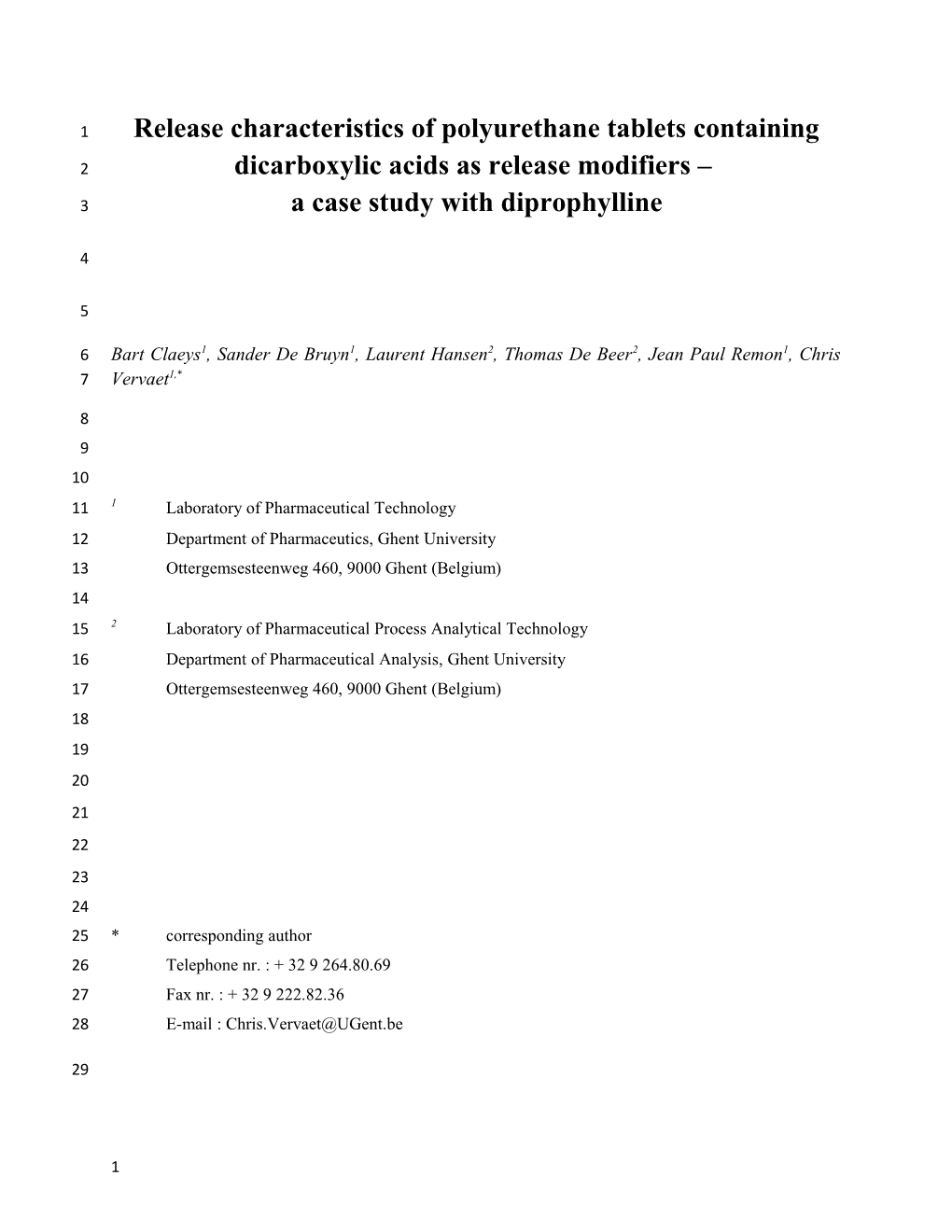 Release Characteristics of Polyurethane Tablets Containing Dicarboxylic Acids As Release