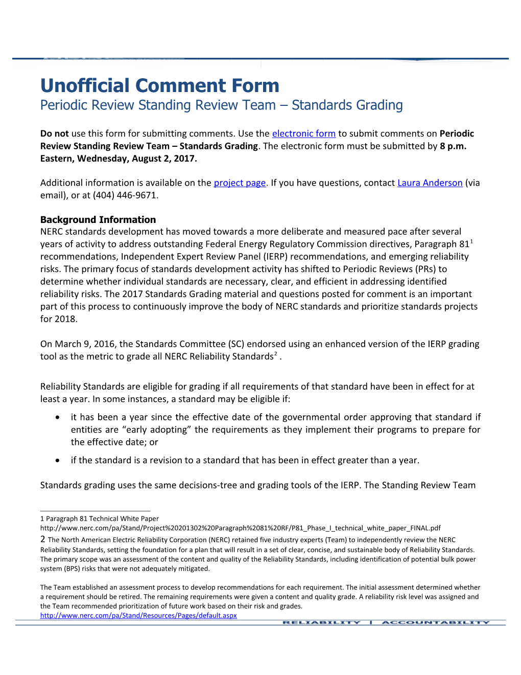 Periodic Review Standing Review Team Standards Grading