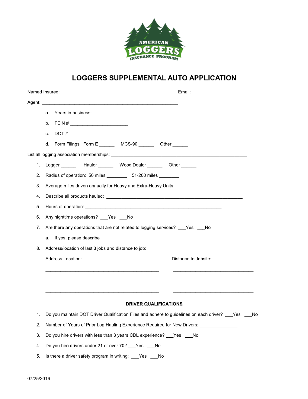 Loggers Supplemental Auto Application s1