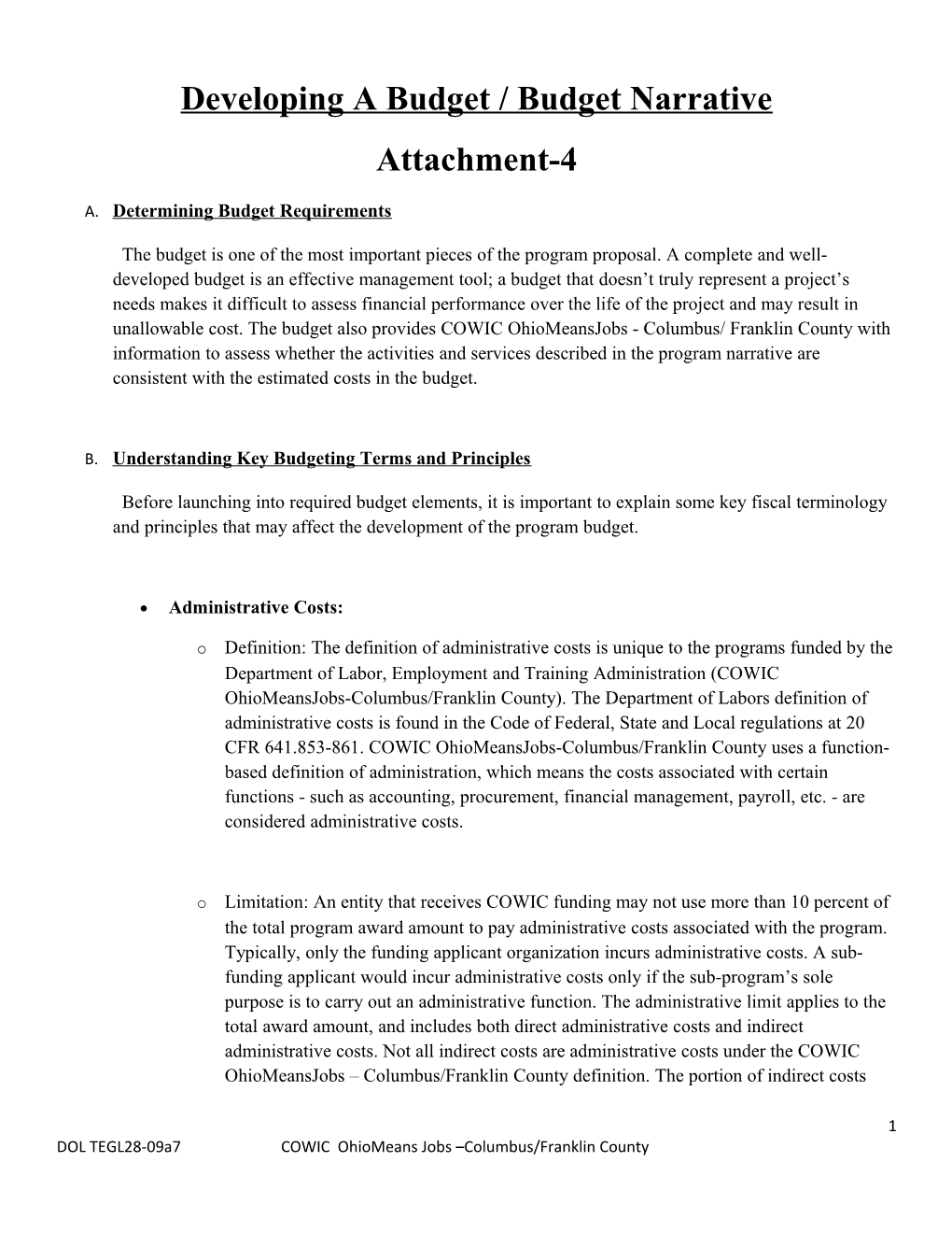 Developing a Budget / Budget Narrative