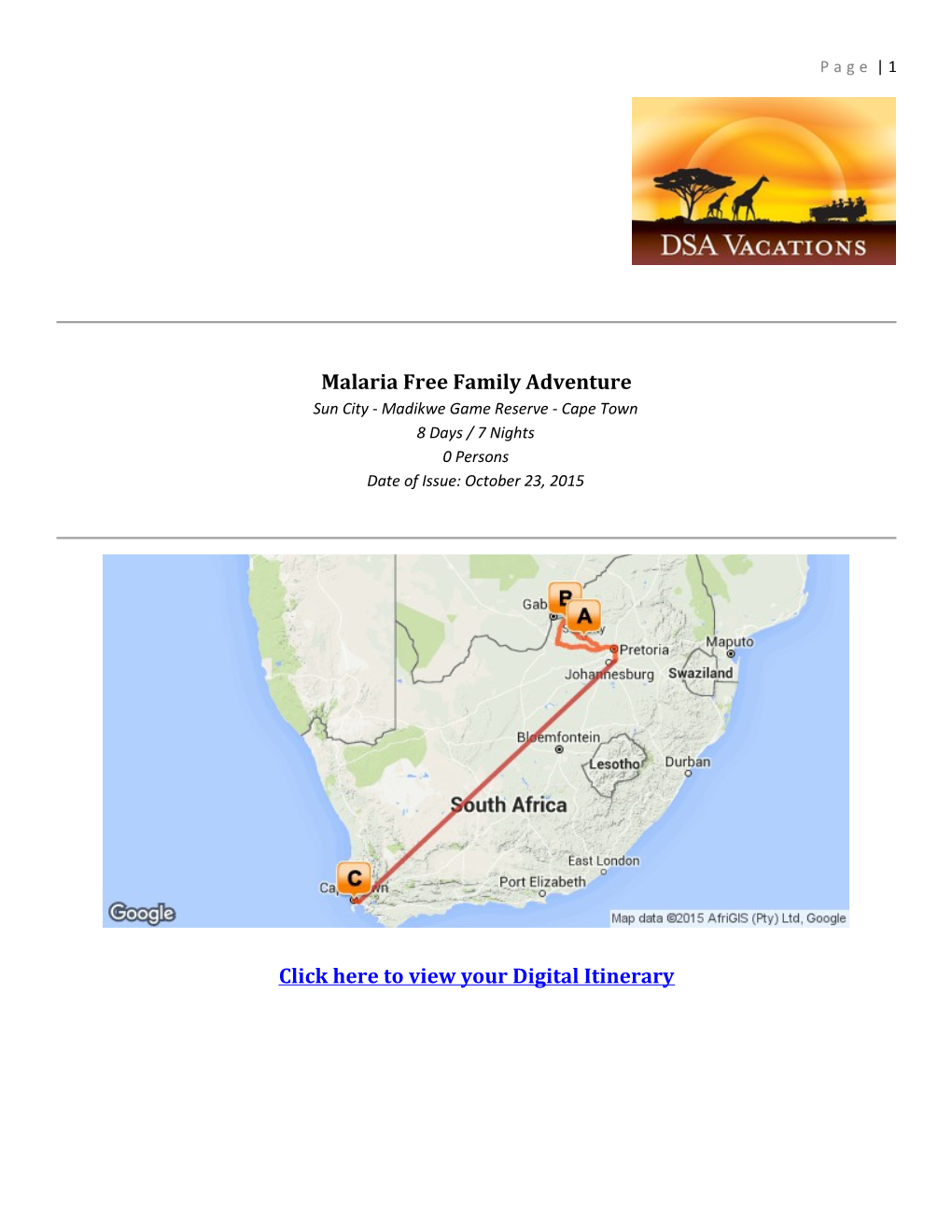 Malaria Free Family Adventure