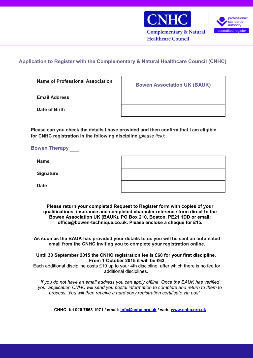 Application to Register with the Complementary & Natural Healthcare Council (CNHC)
