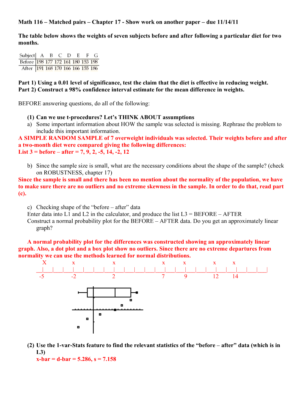 Math 116 Matched Pairs Chapter 17 - Show Work on Another Paper Due 11/14/11