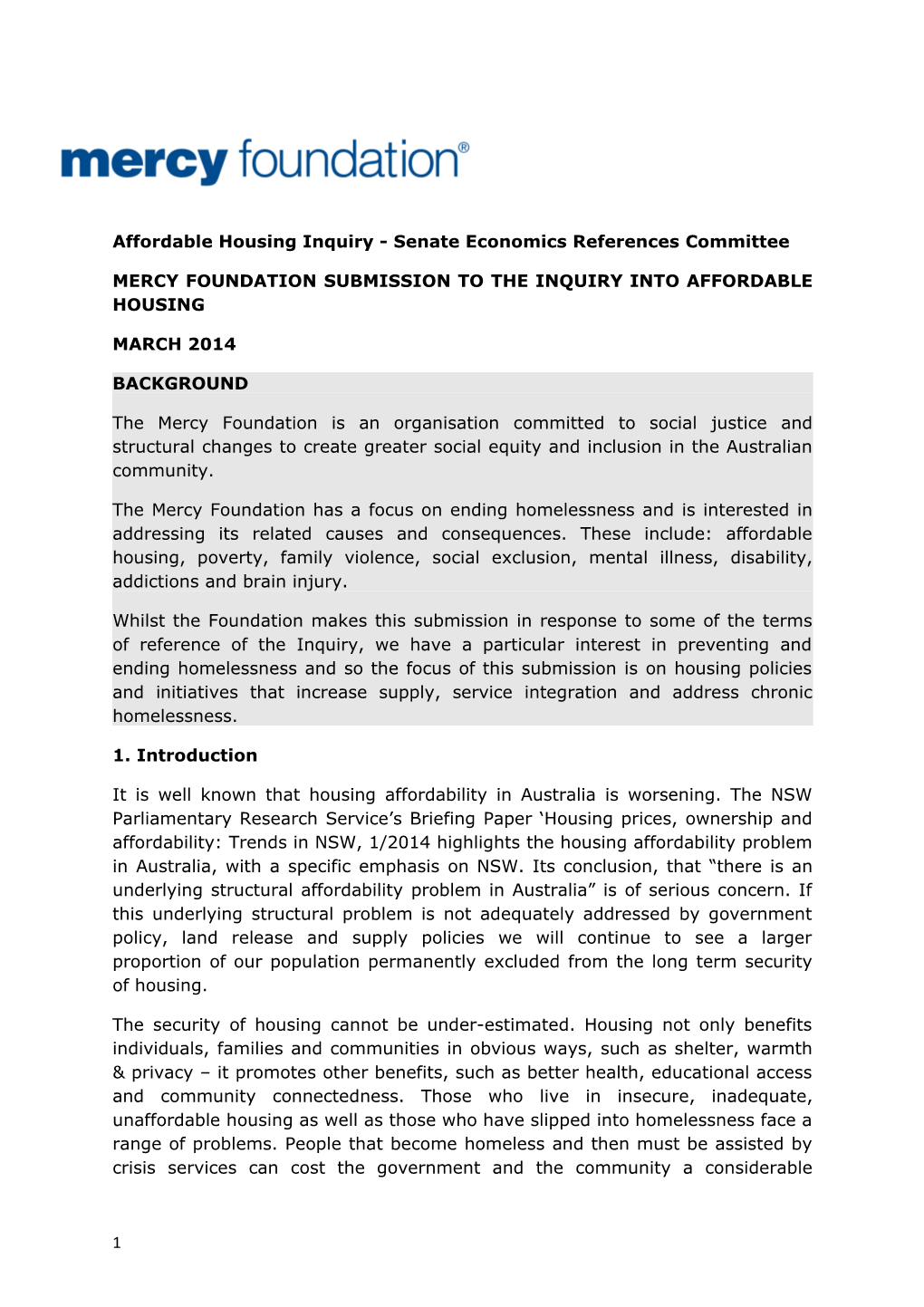 Affordable Housing Inquiry - Senate Economics References Committee