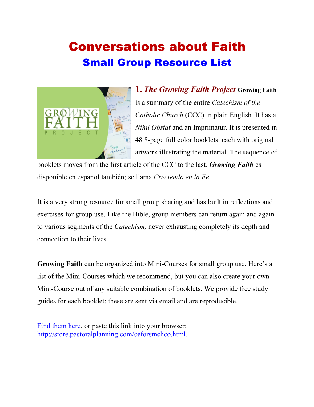 Small Group Resource List