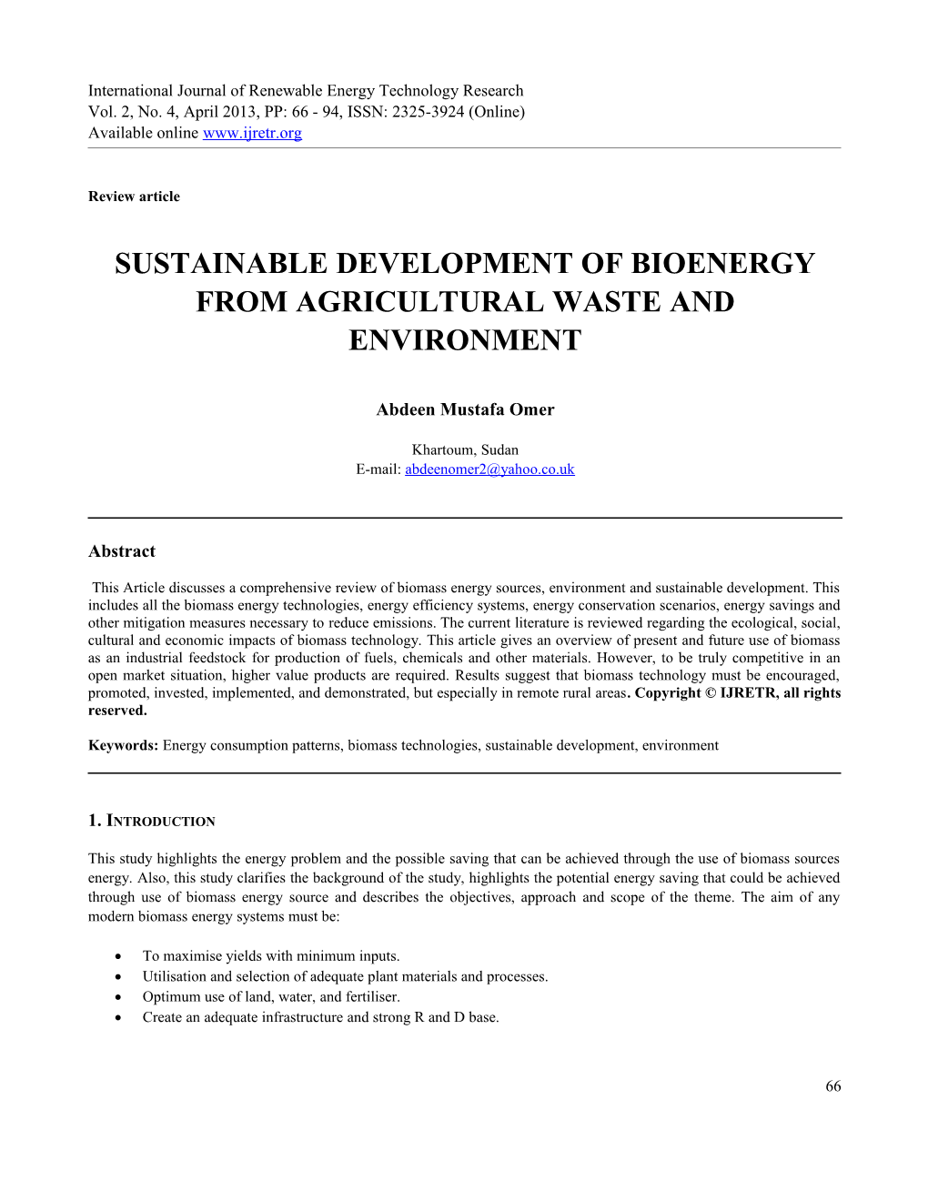 International Journal of Renewable Energy Technology Research