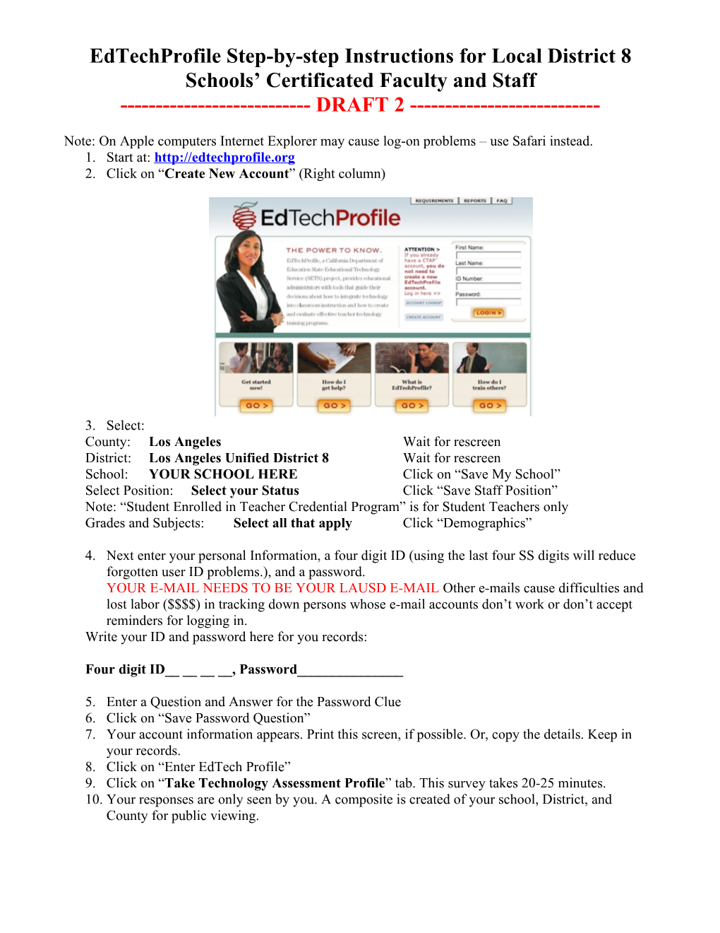 Edtechprofile Step-By-Step Instructions for Local District 8 Schools Certificated Faculty