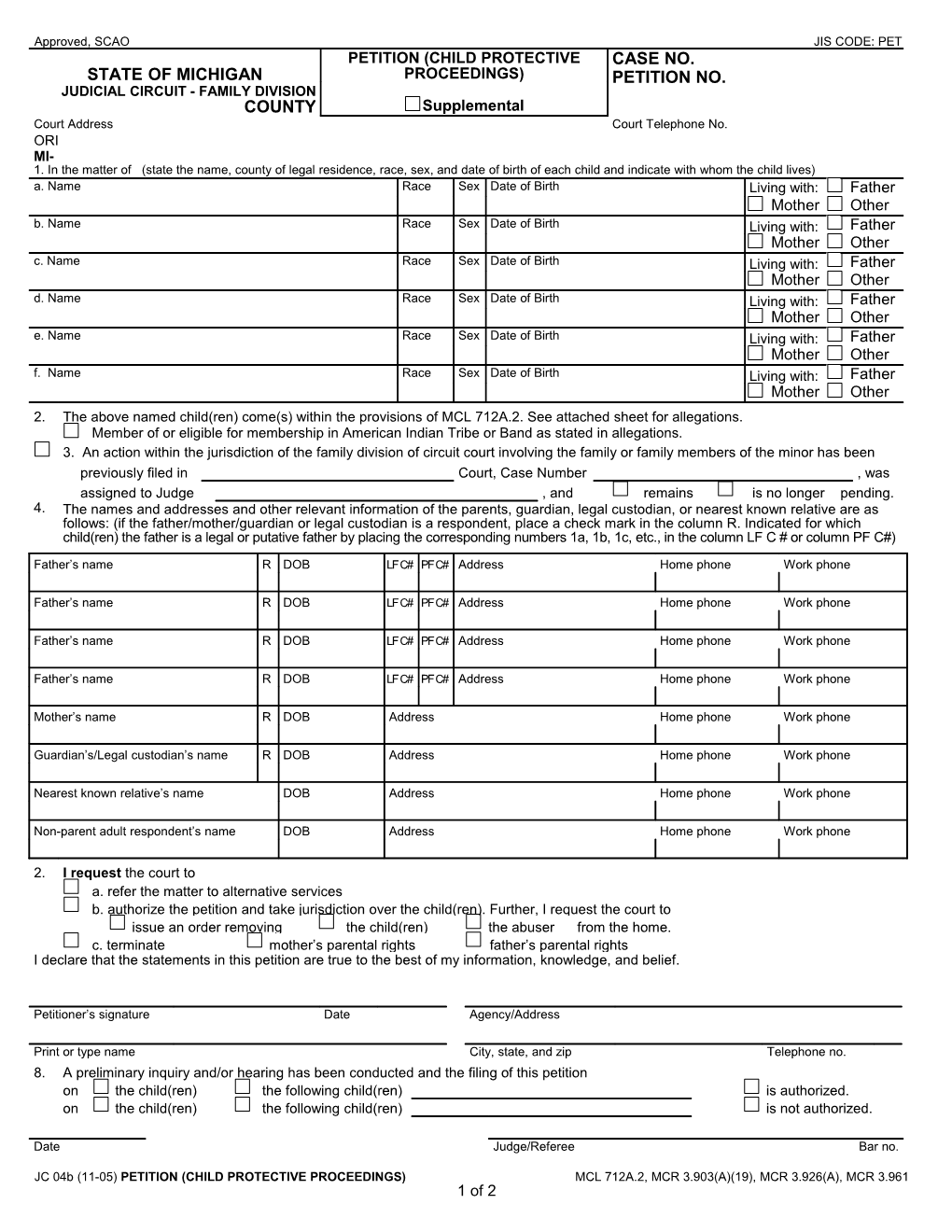 JC-0004-B, Petition (Child Protective Proceedings)