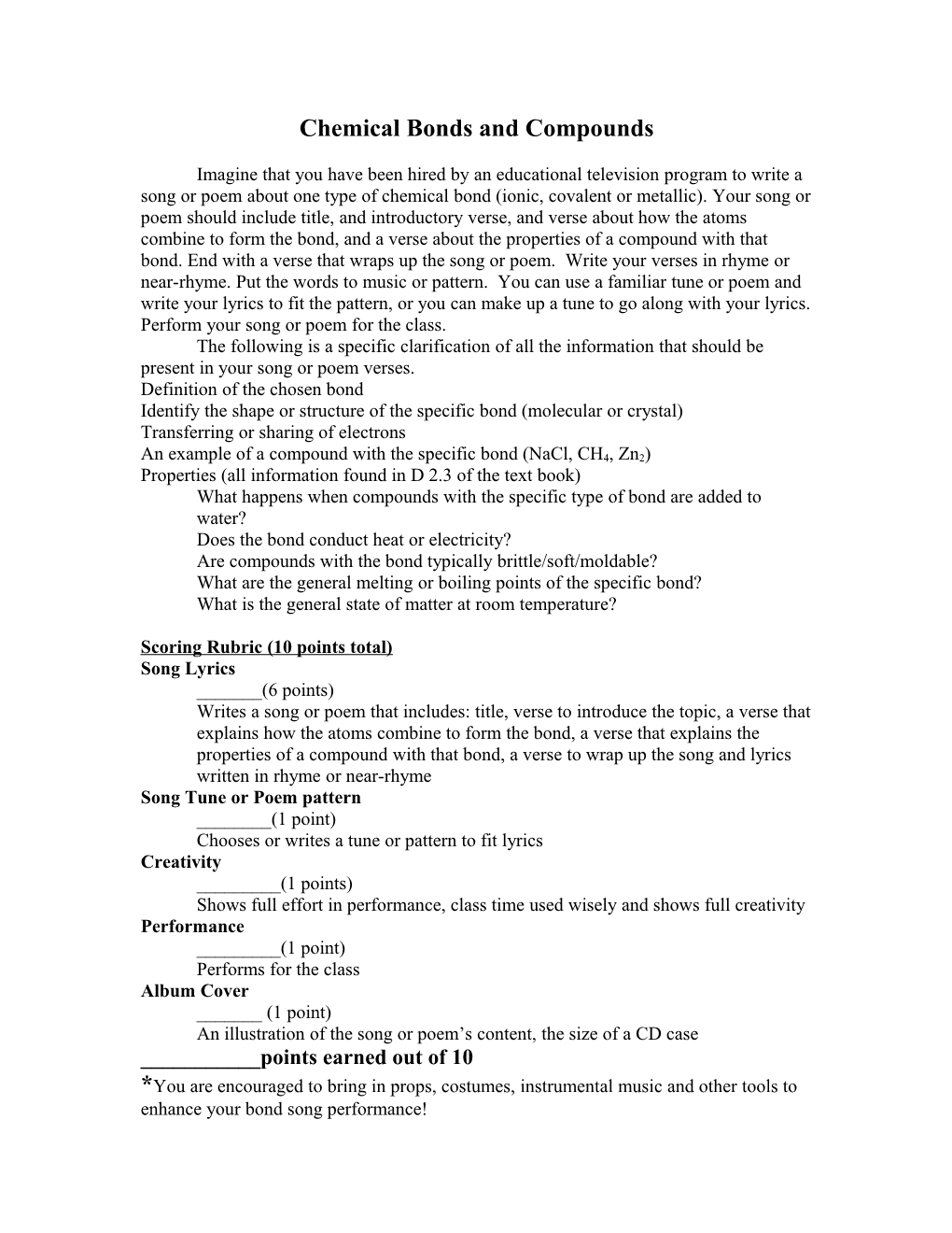 Chemical Bonds and Compounds