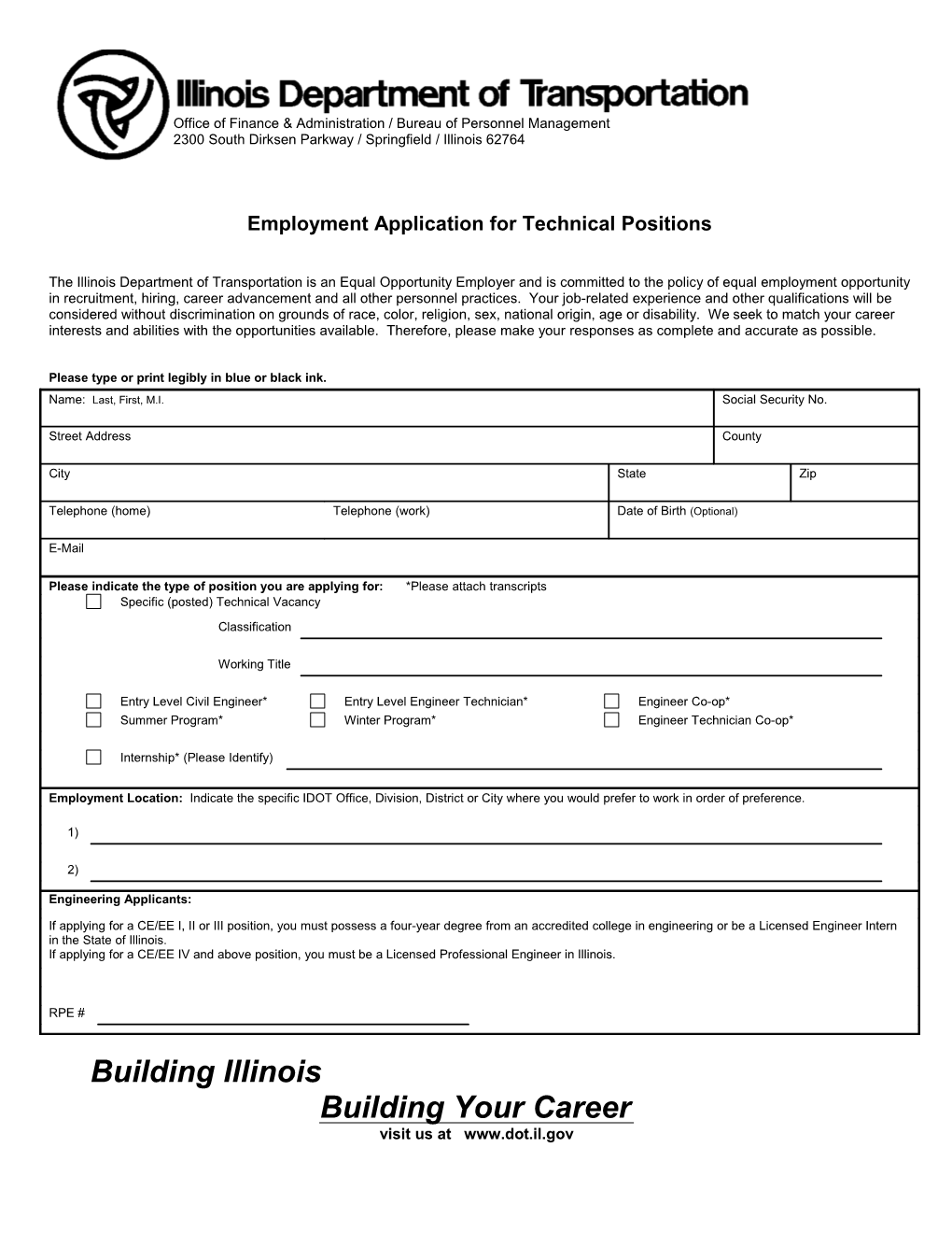 Employment Application for Technical Positions