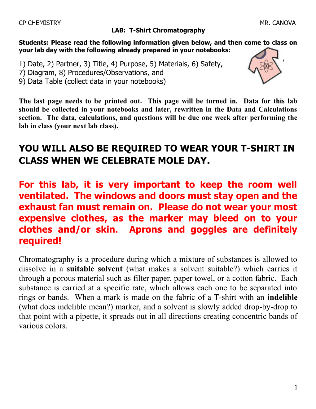 LAB: T-Shirt Chromatography