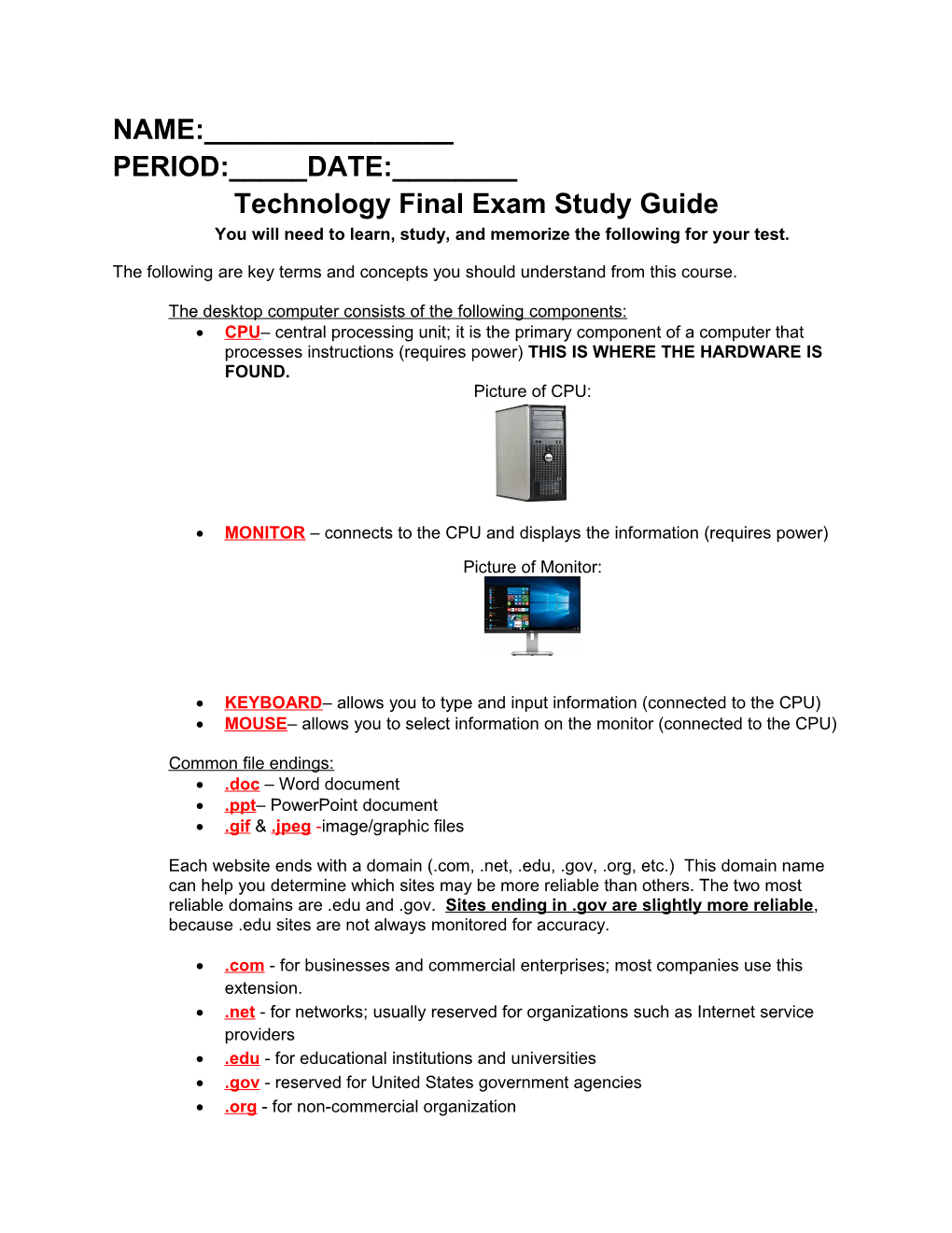 Technology Final Exam Study Guide